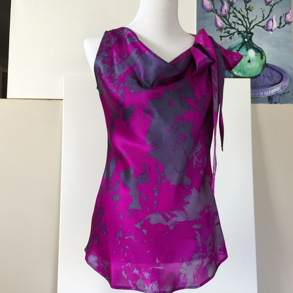 CAbi Tops - CAbi One Shoulder Tie Silk Blouse Top Sz S